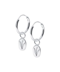 Lily of the Valley Birth Flower Silver Hoop Earring Charms HO-2699